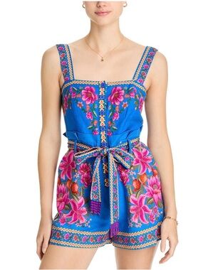 FARM Rio Summer Fruit Scarf Linen Romper, NWT 🇧🇷